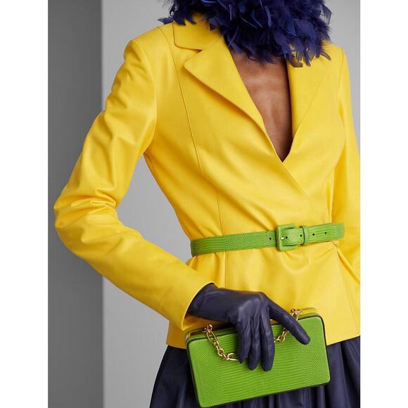 Ralph Lauren Collection Purple Label Lambskin Wrap Leather Jacket Blazer Yellow - Picture 7 of 13